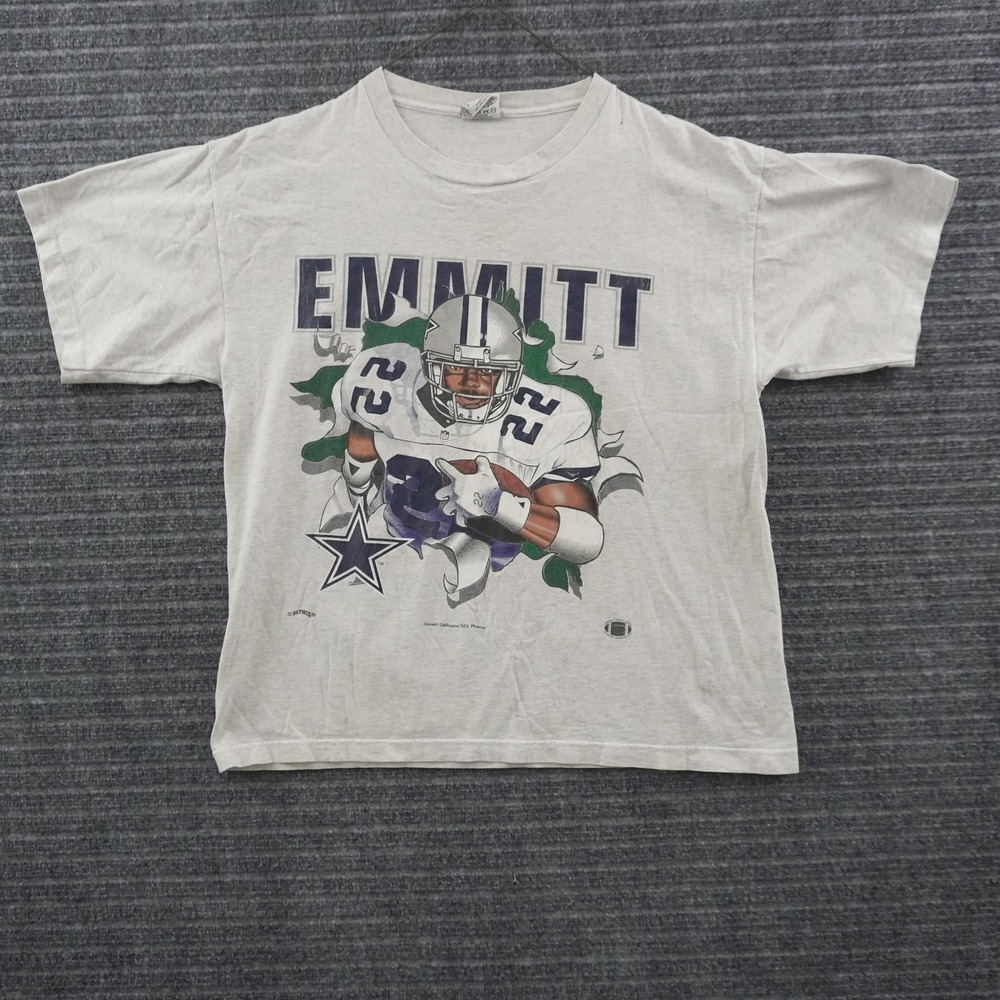 Vintage 90s Nutmeg Dallas Cowboys Emmitt Smith T-Shirt Mens XL Gray NFL Graphic